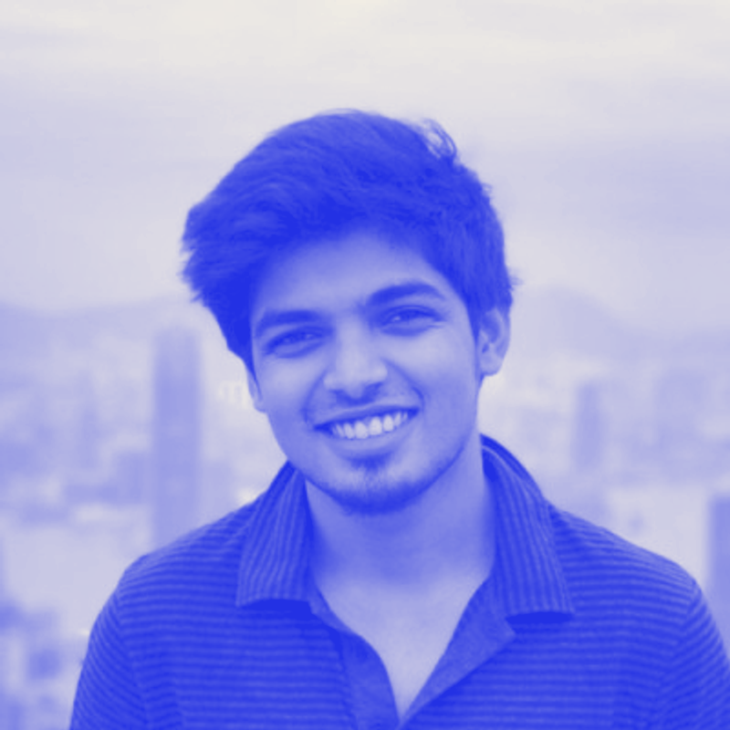 Portrait of Rahul Ramchand, printed in cobalt duotone